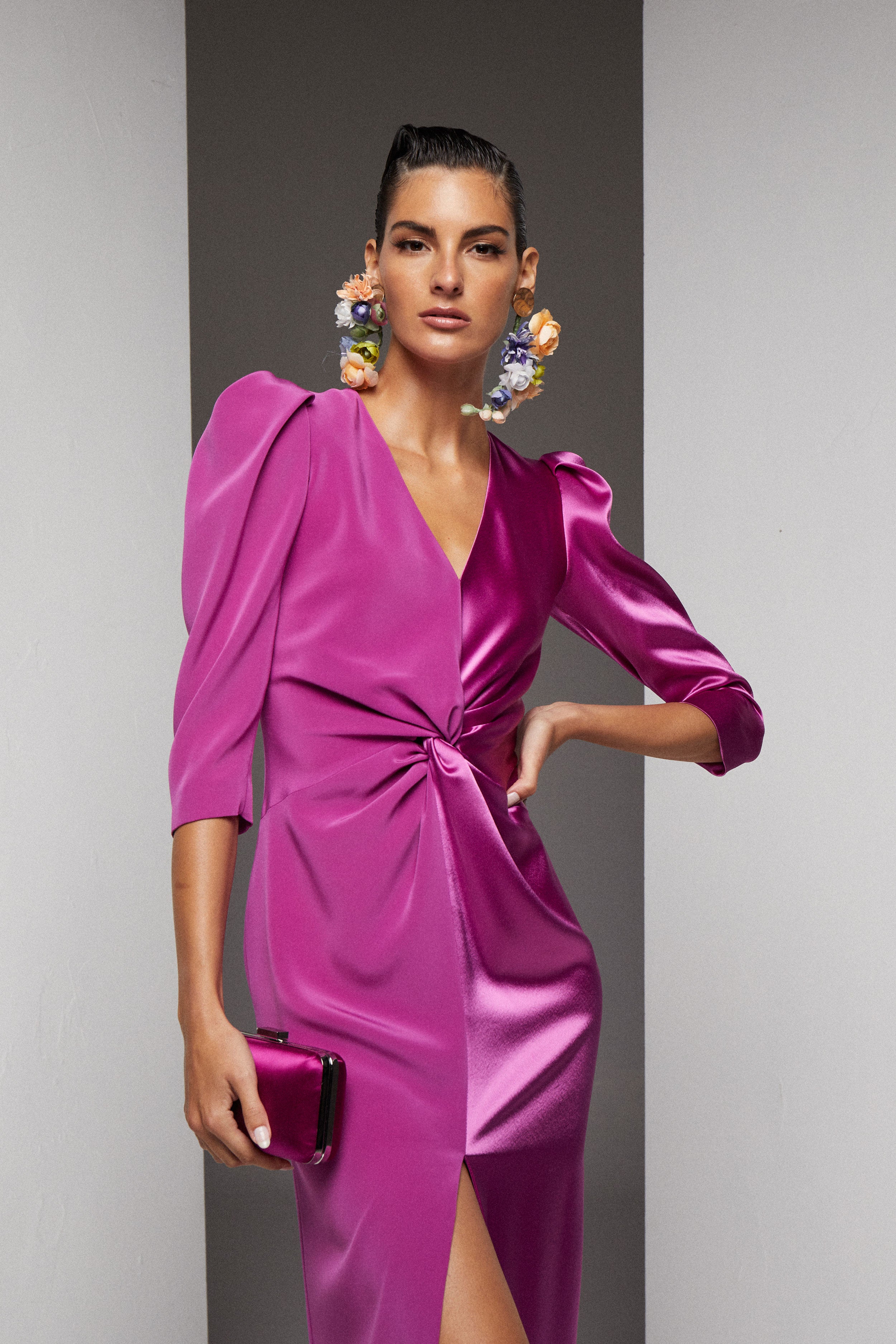 VESTIDO MIDI NUDO CONTRASTES